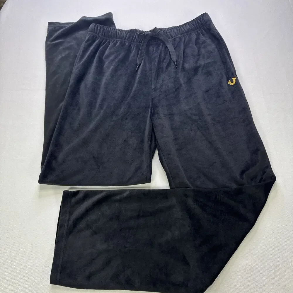 True Religion Men's Medium Black Sleepwear Pants Velour Pajama Loungewear